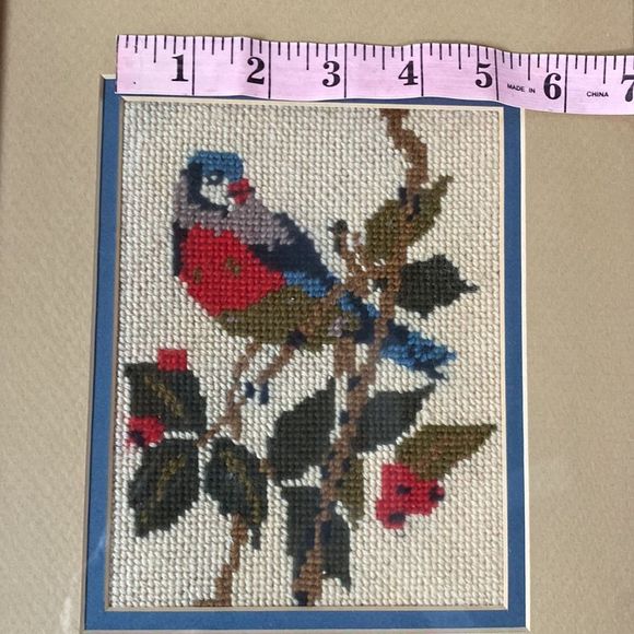 Vintage Handmade Needlepoint Bird on a Branch -Framed - Picture 13 of 14